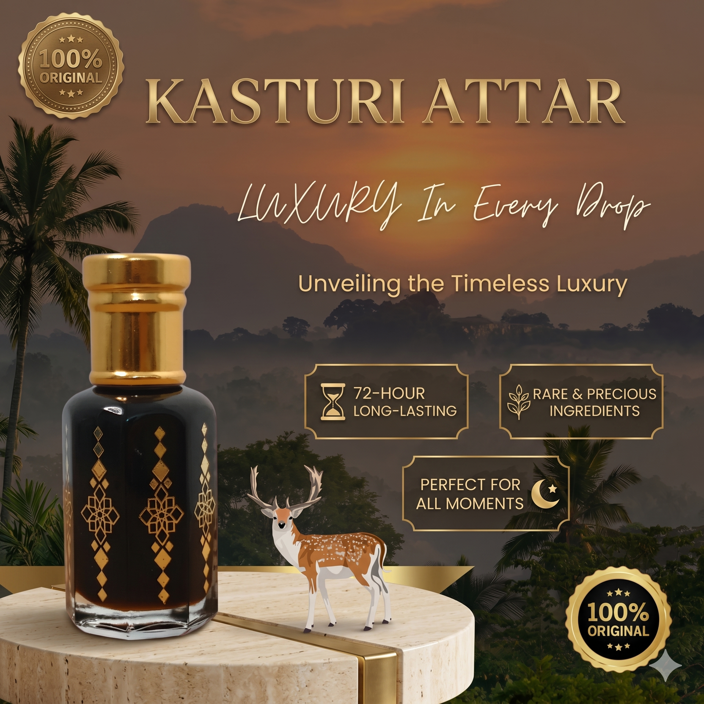 Original Kasturi Attar | 72 Hours Longest Lasting Attar | Pack of 2 | 15ML + 15ML